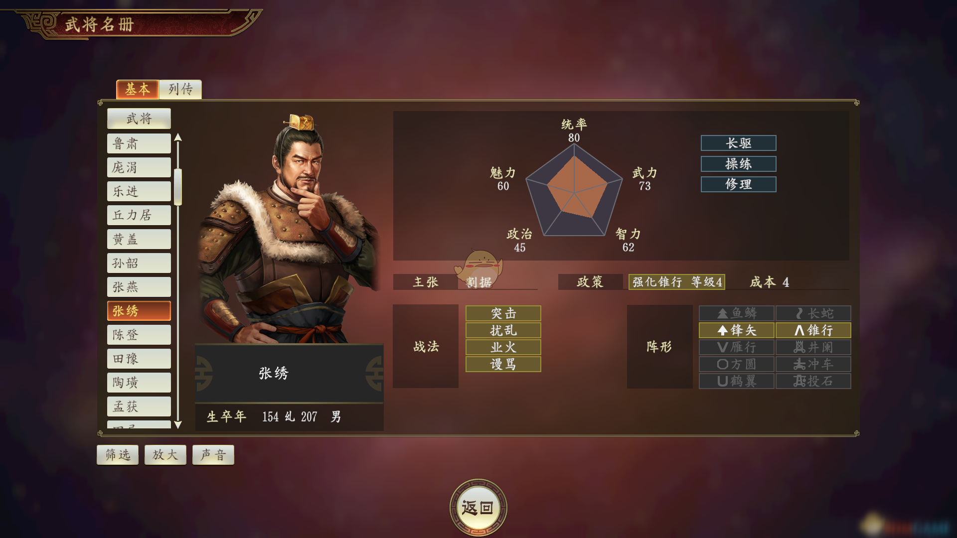 三国张绣武力怎么样