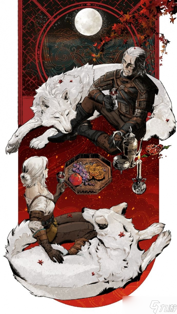 CDPR晒出中秋贺图 《巫师3》杰洛特与希里对月共饮