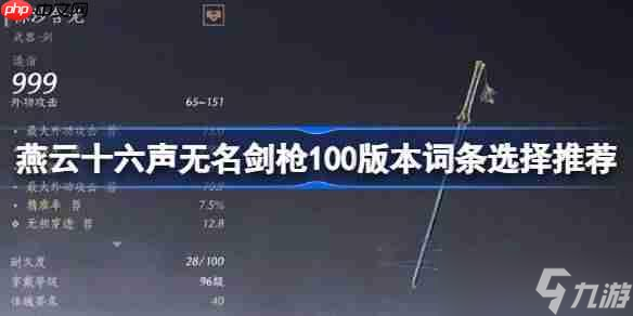 燕云十六声无名剑枪100版本词条选择推荐-燕云十六声无名剑枪100版本词条怎么选